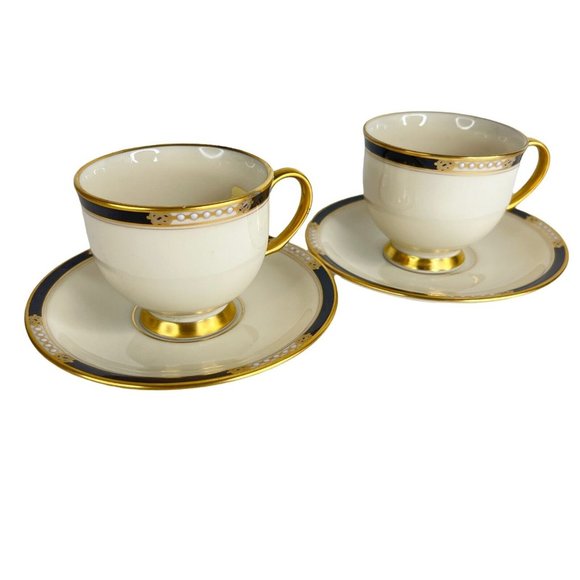 Lenox Hancock Tea Cup And Saucer Set of 2 Presidential Collection NEW Ivory Foot - Picture 1 of 9